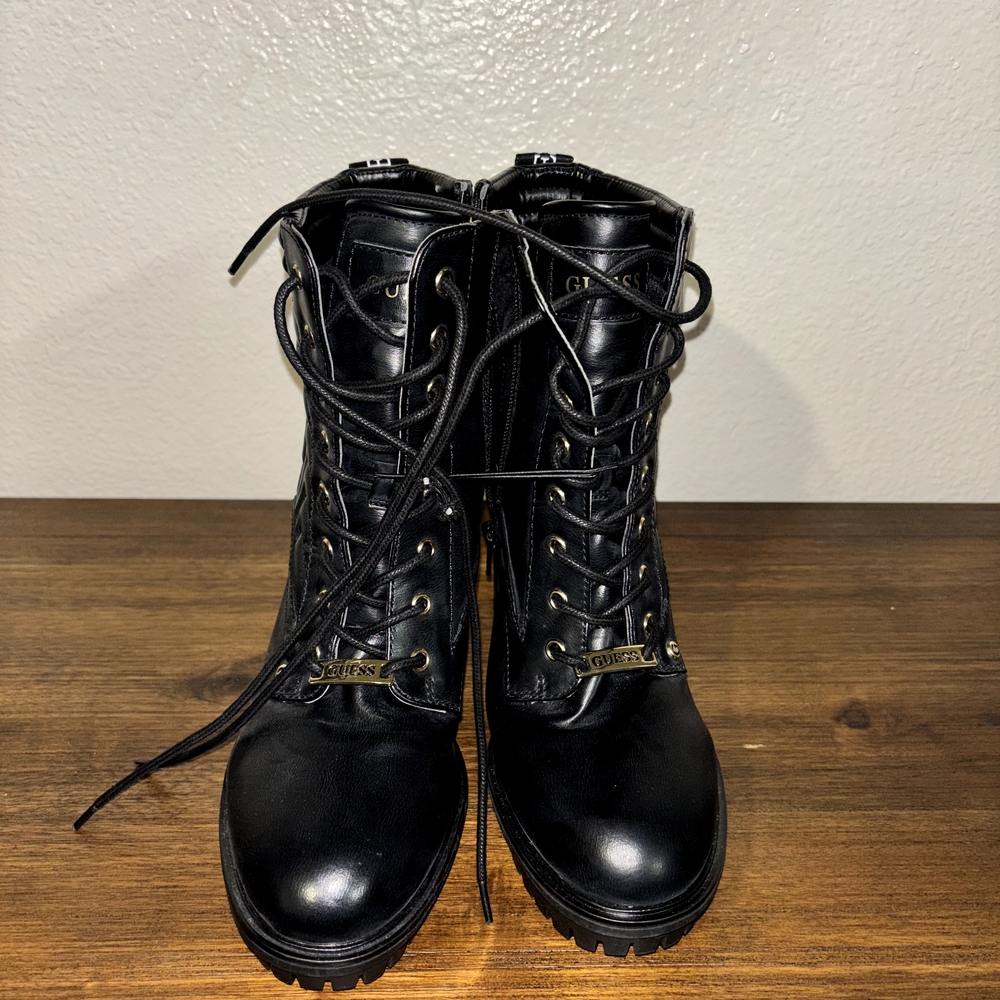 Guess Black Quilted Combat Boots - Picture 3 of 3